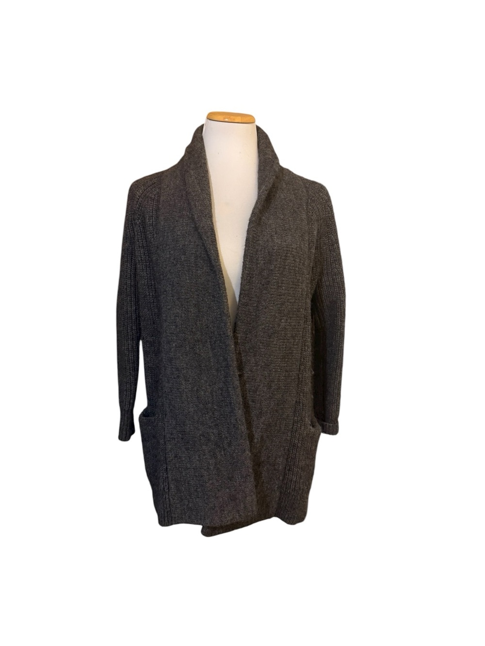 J Crew Heavyweight wool/alpaca Open-Front Charcoal Shawl Collar Sweater